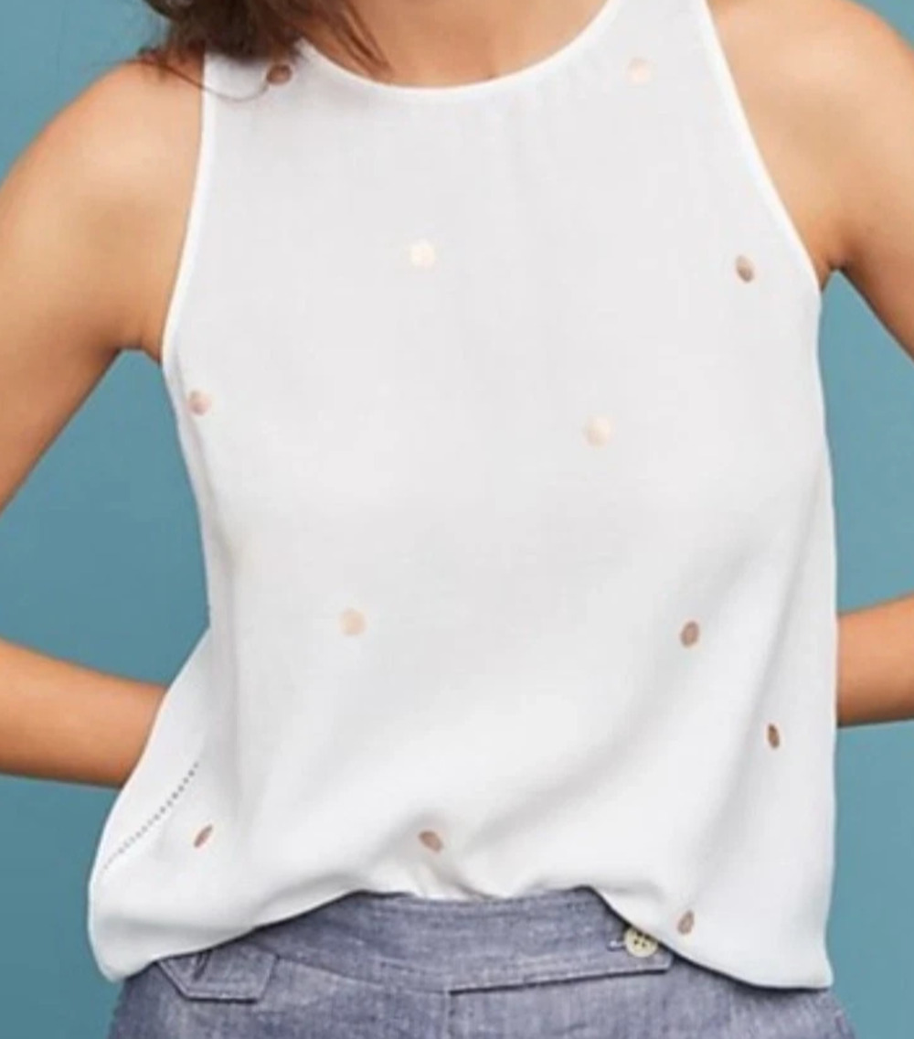Cloth & Stone White Tencil Tank w Rose Gold Polka Dots Light Airy Clean Girl XS